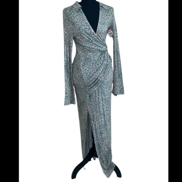 🆕 Free People Shayla Wrap Midi Dress Mint Combo Color Size Small - Picture 5 of 12